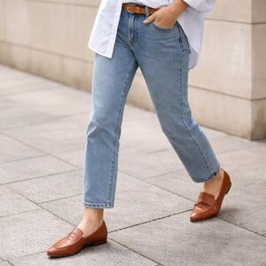 Franco Sarto Belamour Leather Loafers Cognac Brown Pointed Toe Flats Size 9.5